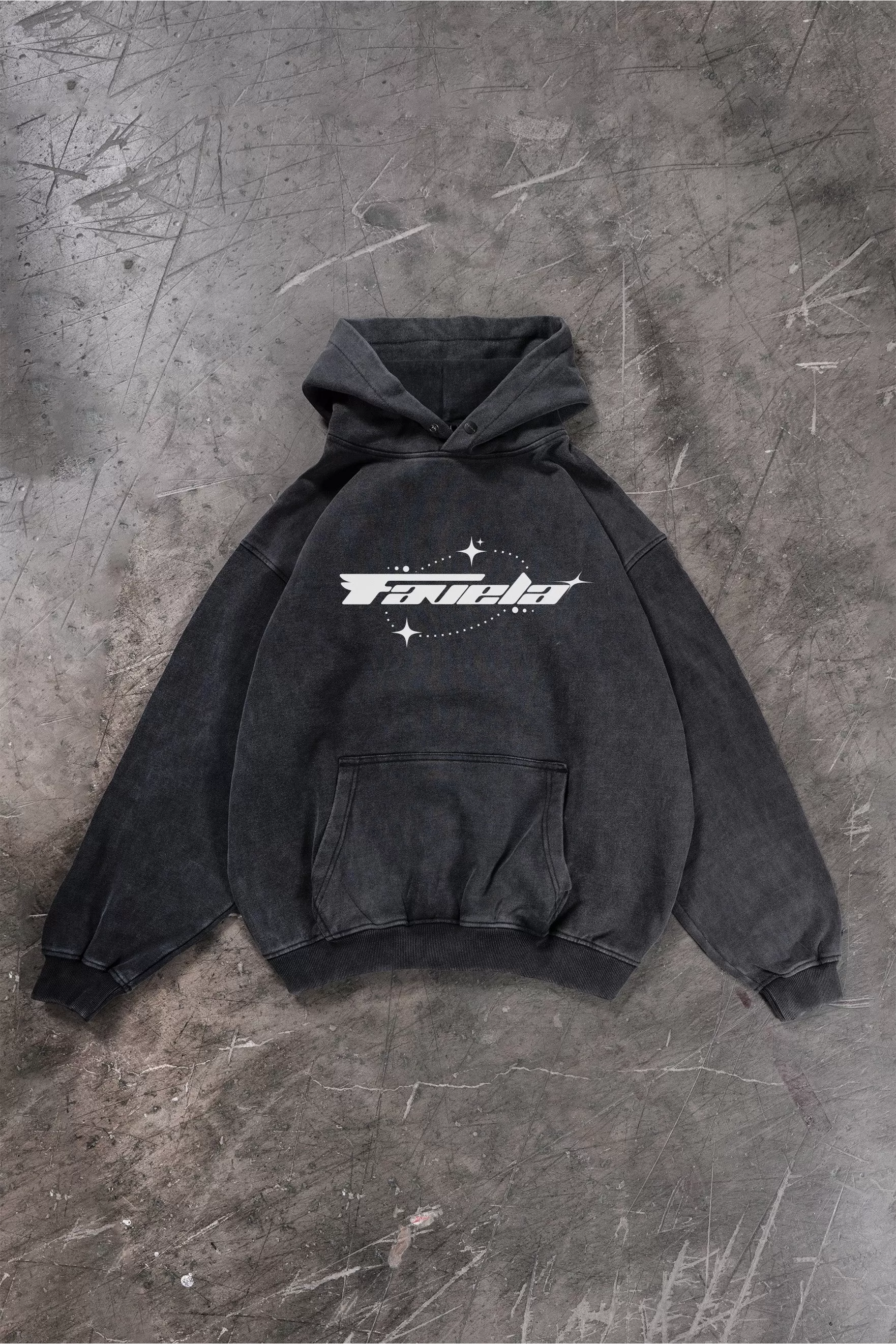 ORB BLACK WASHED SNAP BUTTON HOODIE