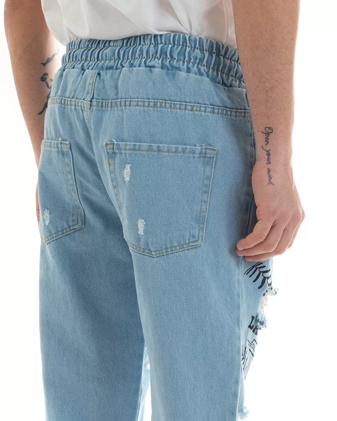 Pantaloni Jeans Uomo Regular Fit Pantalaccio Denim Con Stampa Casual GIOSAL-P5676A