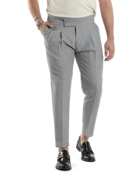 Pantaloni Uomo Classico Gessato Rigato Vita Alta Pinces Abbottonatura Allungata Fibbia Casual Grigio GIOSAL-P6088A