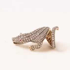 Pave Diamond Alligator with Ruby Eyes Ring