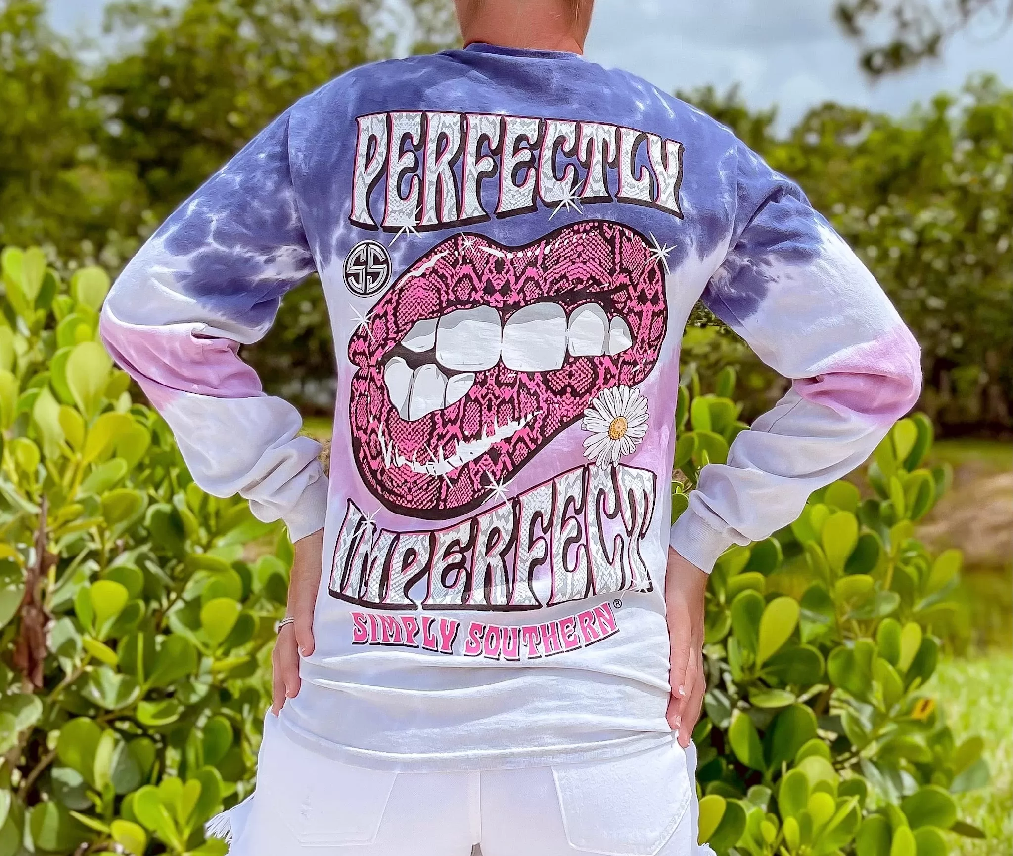 'Perfectly Imperfect' Snakeskin Lips Tie Dye Long Sleeve Tee by Simply Southern