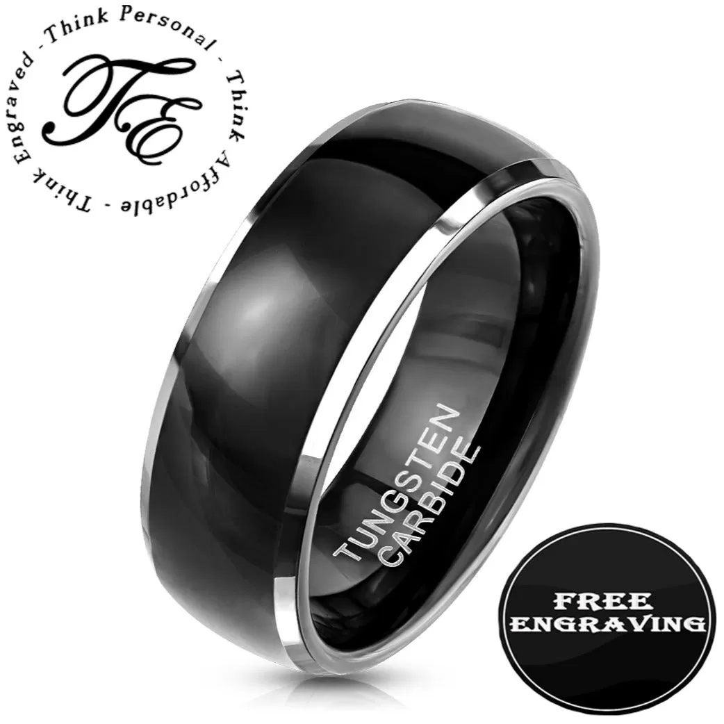 Personalized Men's Black Traditional Wedding Ring - Engraved Handwriting Wedding Ring