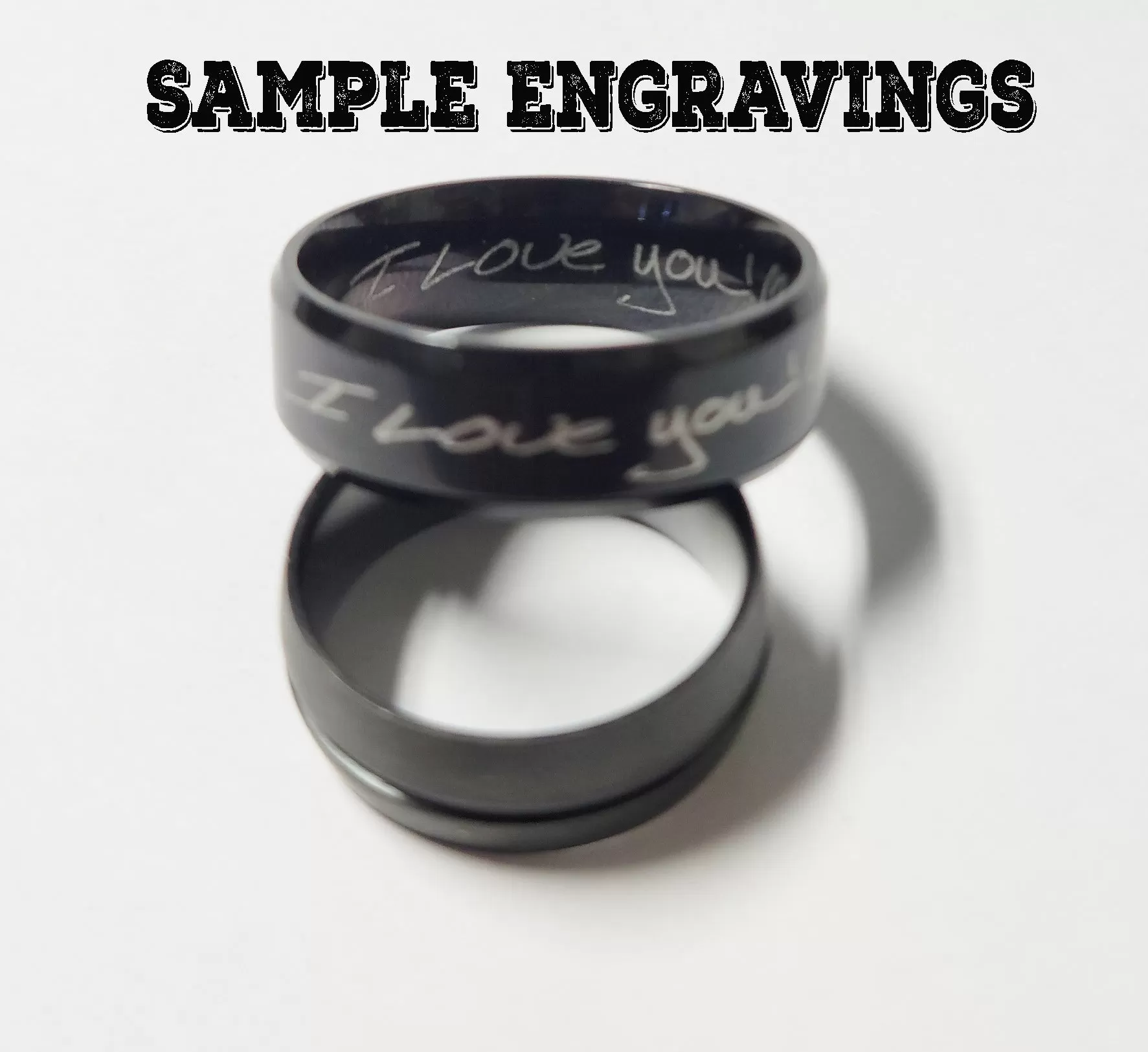 Personalized Men's Black Traditional Wedding Ring - Engraved Handwriting Wedding Ring