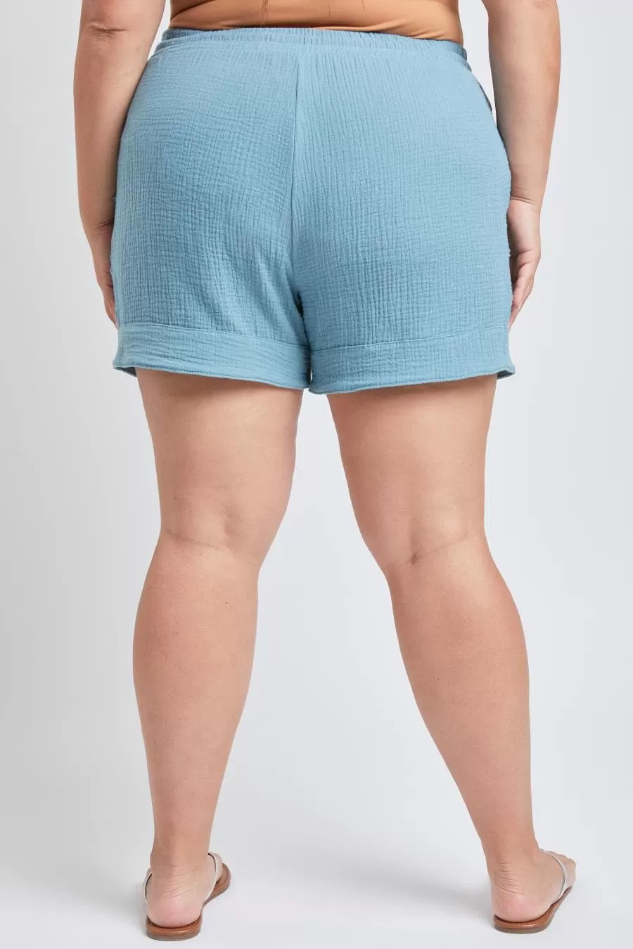 Plus Size Women's Double Gauze Shorts With Banded Hem