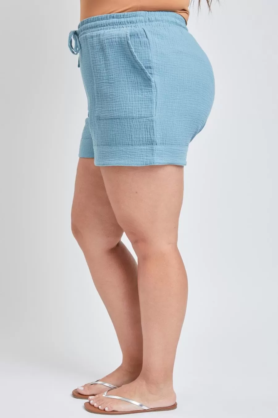 Plus Size Women's Double Gauze Shorts With Banded Hem