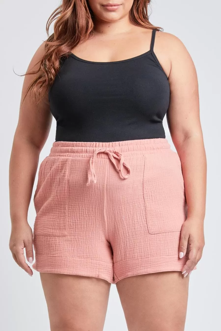 Plus Size Women's Double Gauze Shorts With Banded Hem