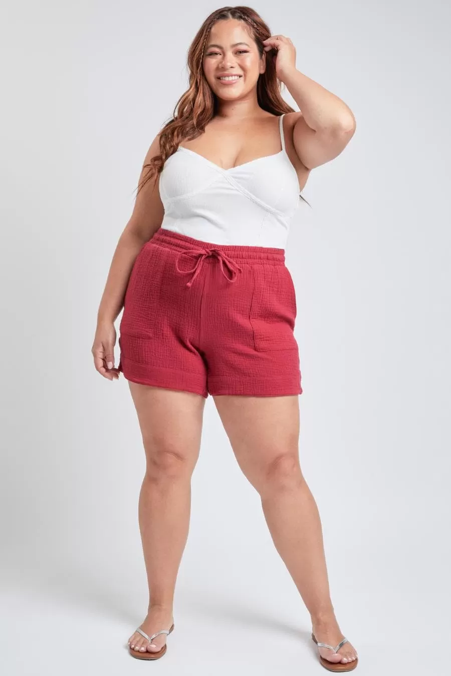 Plus Size Women's Double Gauze Shorts With Banded Hem