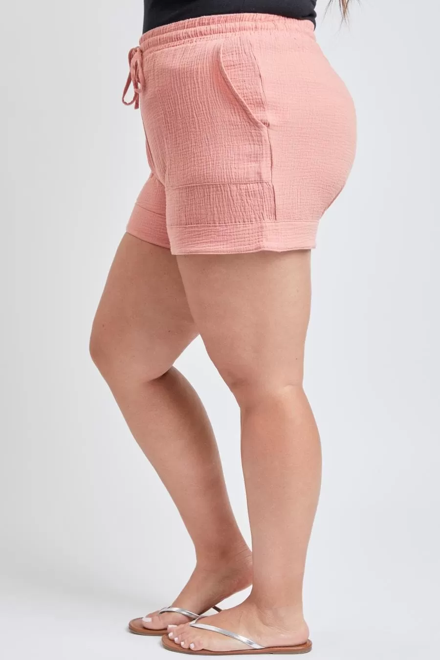 Plus Size Women's Double Gauze Shorts With Banded Hem