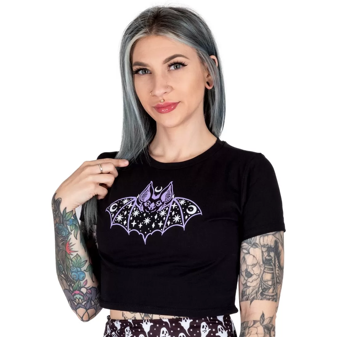 Purple Cosmic Bat Crop Baby Tee