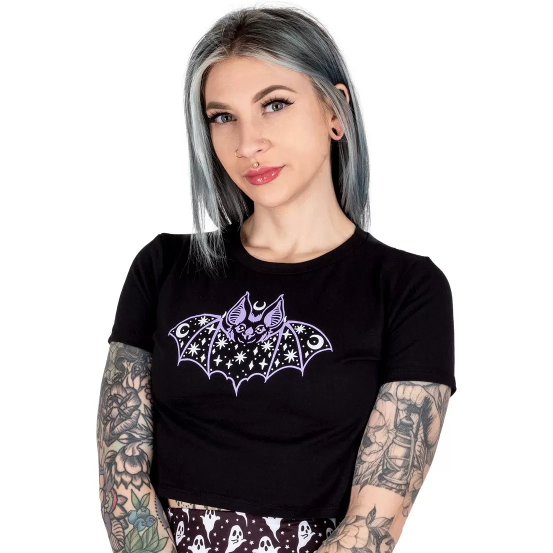 Purple Cosmic Bat Crop Baby Tee