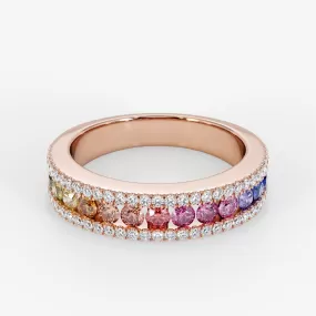 Rainbow Mini Ring Brilliant Cut Diamond & Sapphire 18K Rose Gold