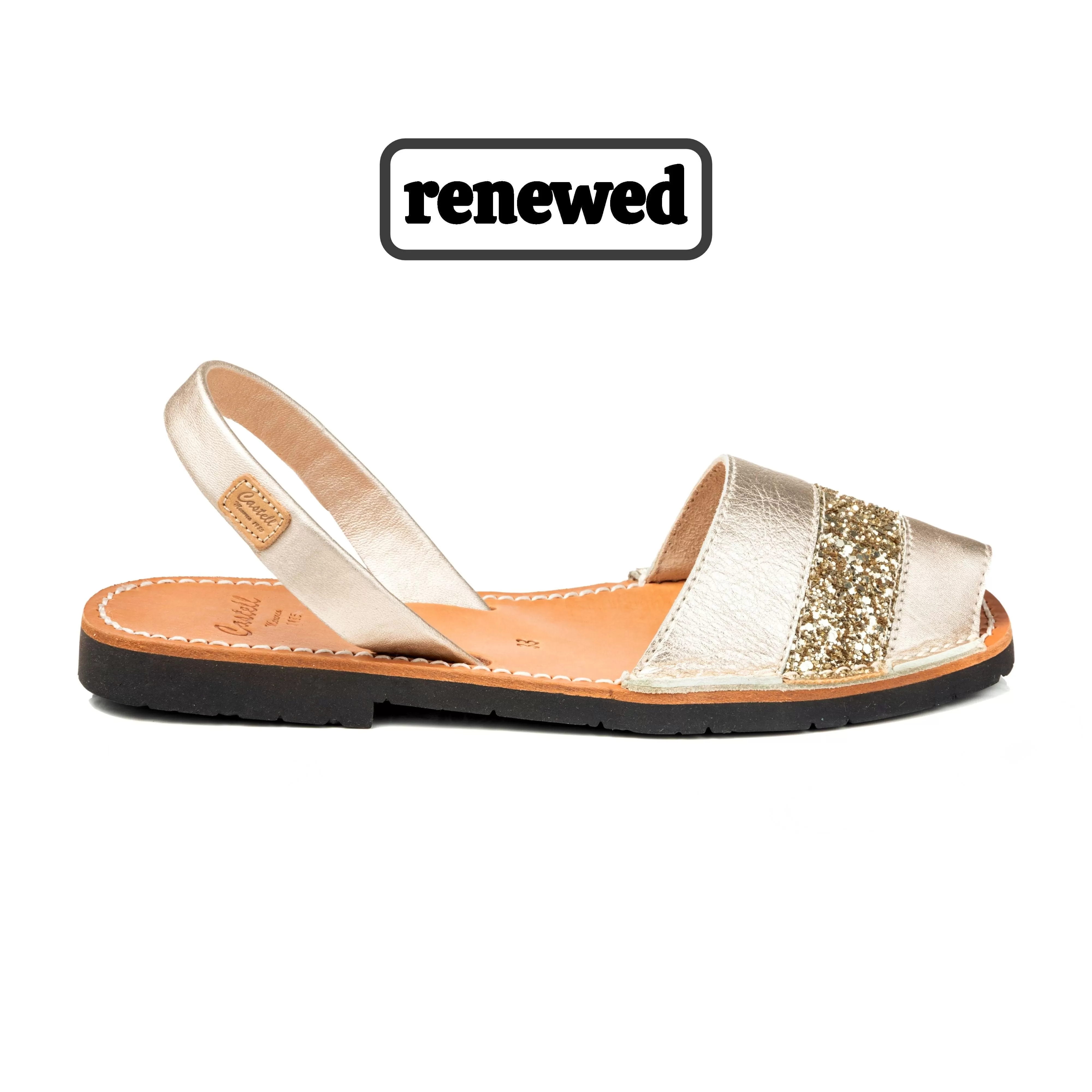 Renewed Glitter Leather Open Toe Menorcan Sandal For Women - H Iker 1729