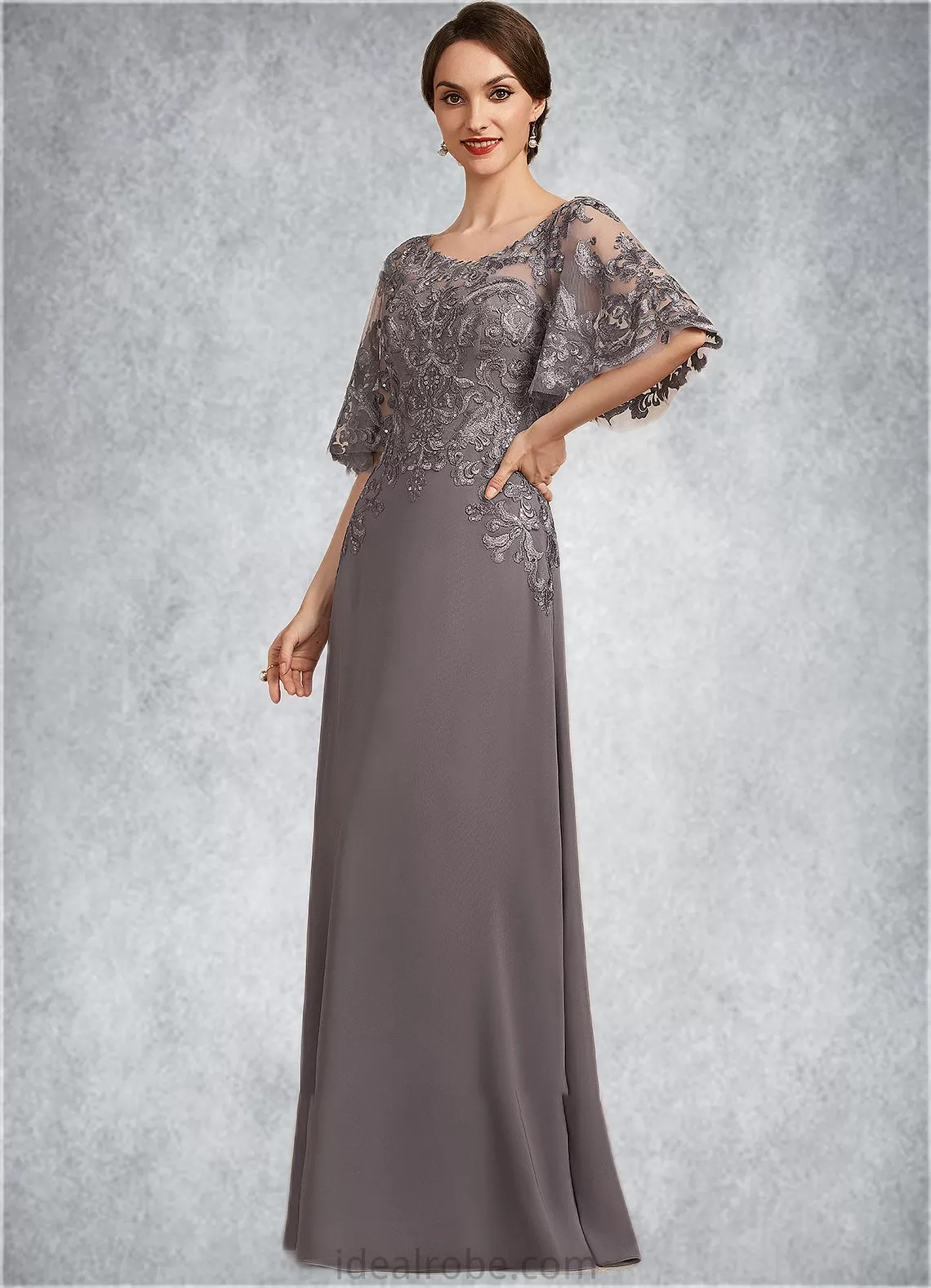 Riya A-Line Scoop Neck Floor-Length Chiffon Lace Mother of the Bride Dress With Sequins STK126P0014776