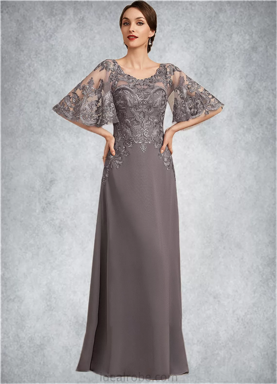 Riya A-Line Scoop Neck Floor-Length Chiffon Lace Mother of the Bride Dress With Sequins STK126P0014776