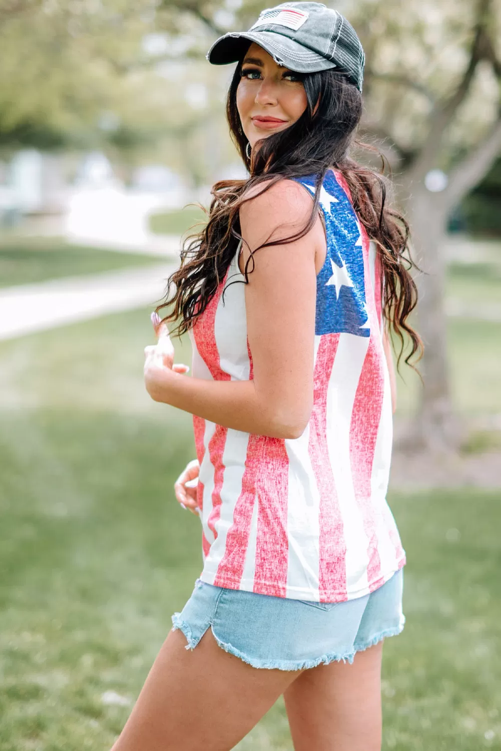 Rundhals-Tanktop mit US-Flagge