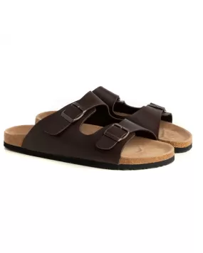 Sandalo Aperto Scarpe Ecopelle Ciabatta Uomo Unisex Sandali Doppia Fibbia Marrone GIOSAL-S1204A