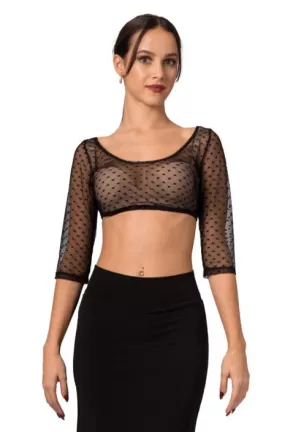 See-through Dotted Tulle Crop Top Sleeves