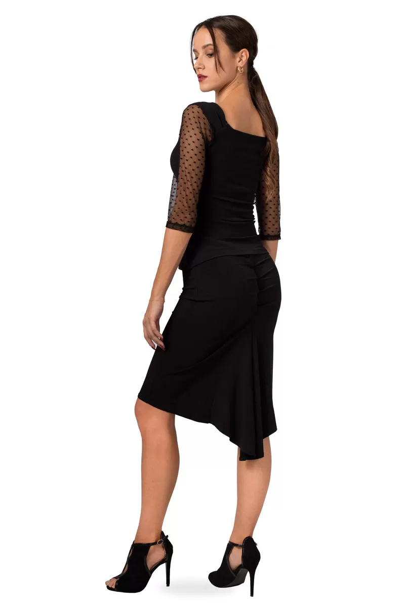 See-through Dotted Tulle Crop Top Sleeves