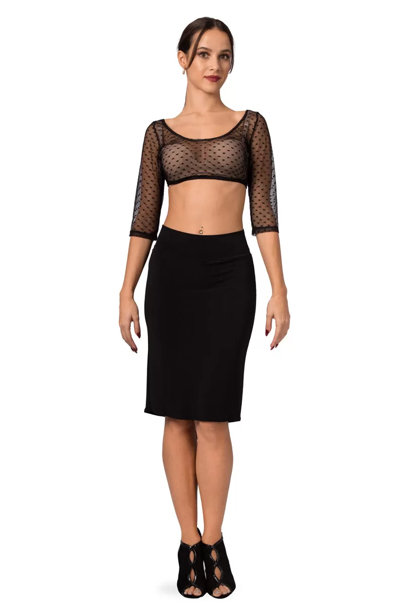 See-through Dotted Tulle Crop Top Sleeves