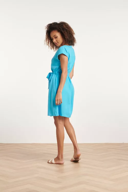 Smashed Lemon Sky Blue Linen Short Dress