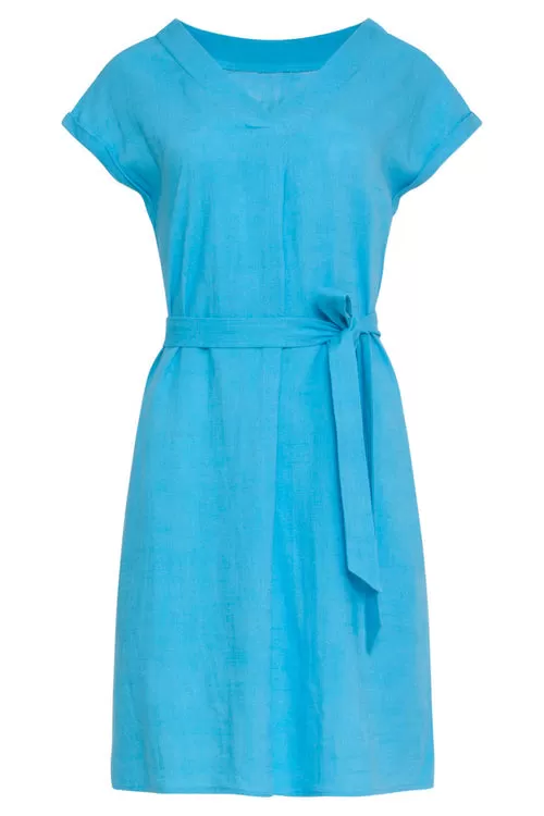 Smashed Lemon Sky Blue Linen Short Dress