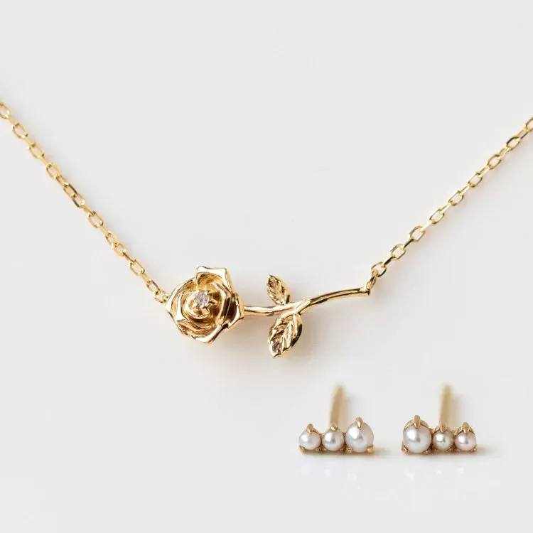 Solid Gold Birth Flower and Birthstone Gift Set