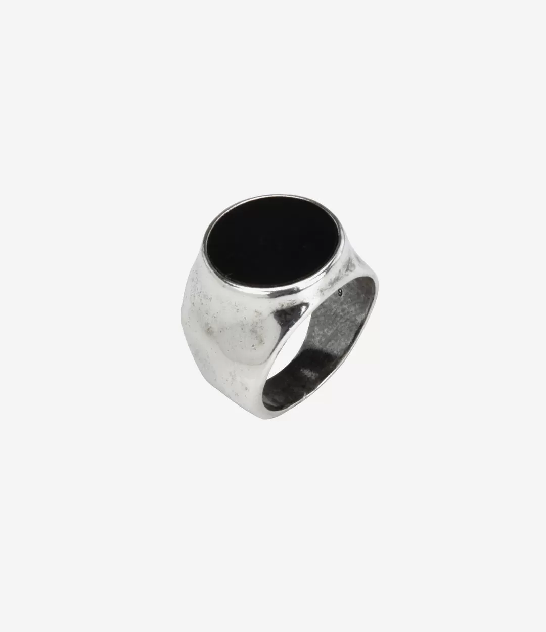 Sterling Silver Hammered Signet Ring with Black Onyx Stone