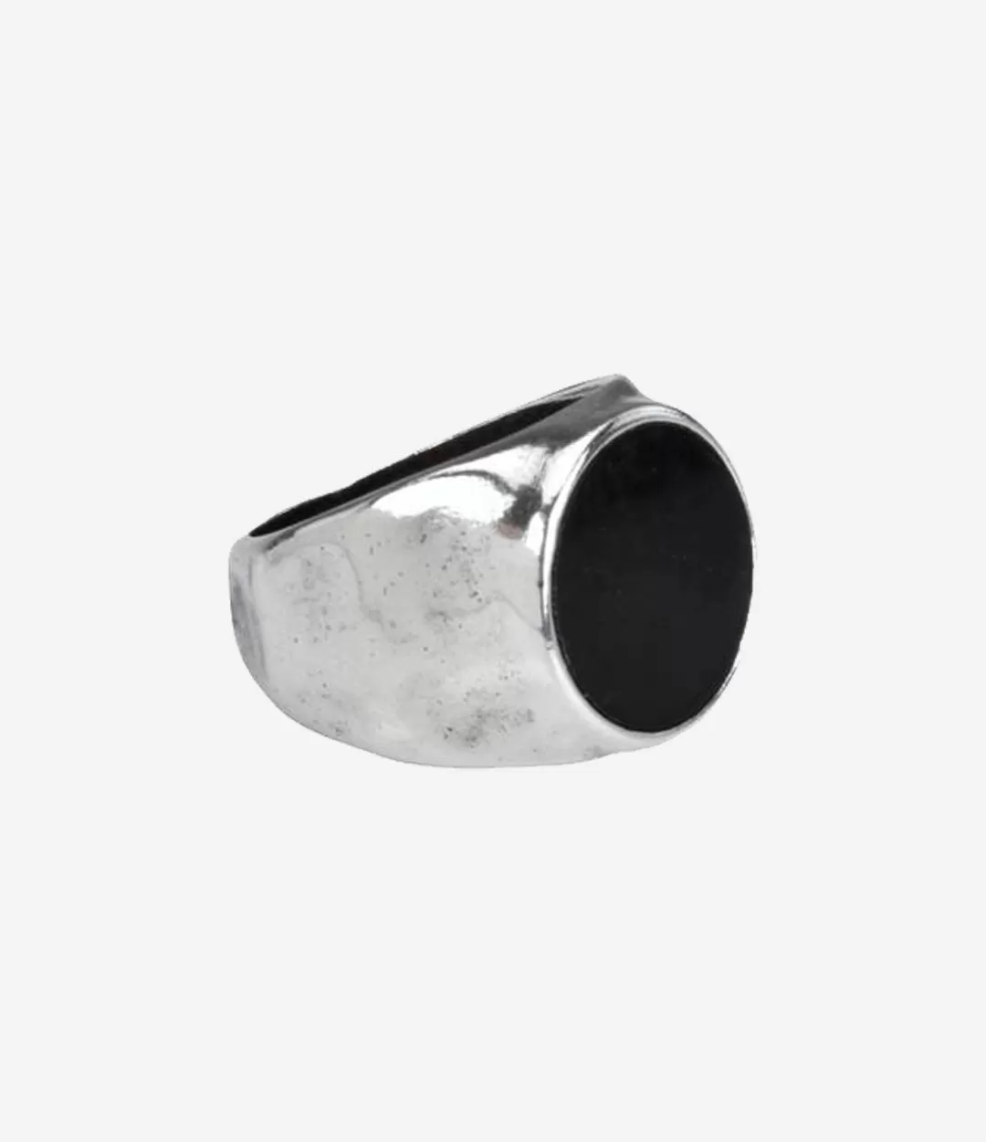 Sterling Silver Hammered Signet Ring with Black Onyx Stone