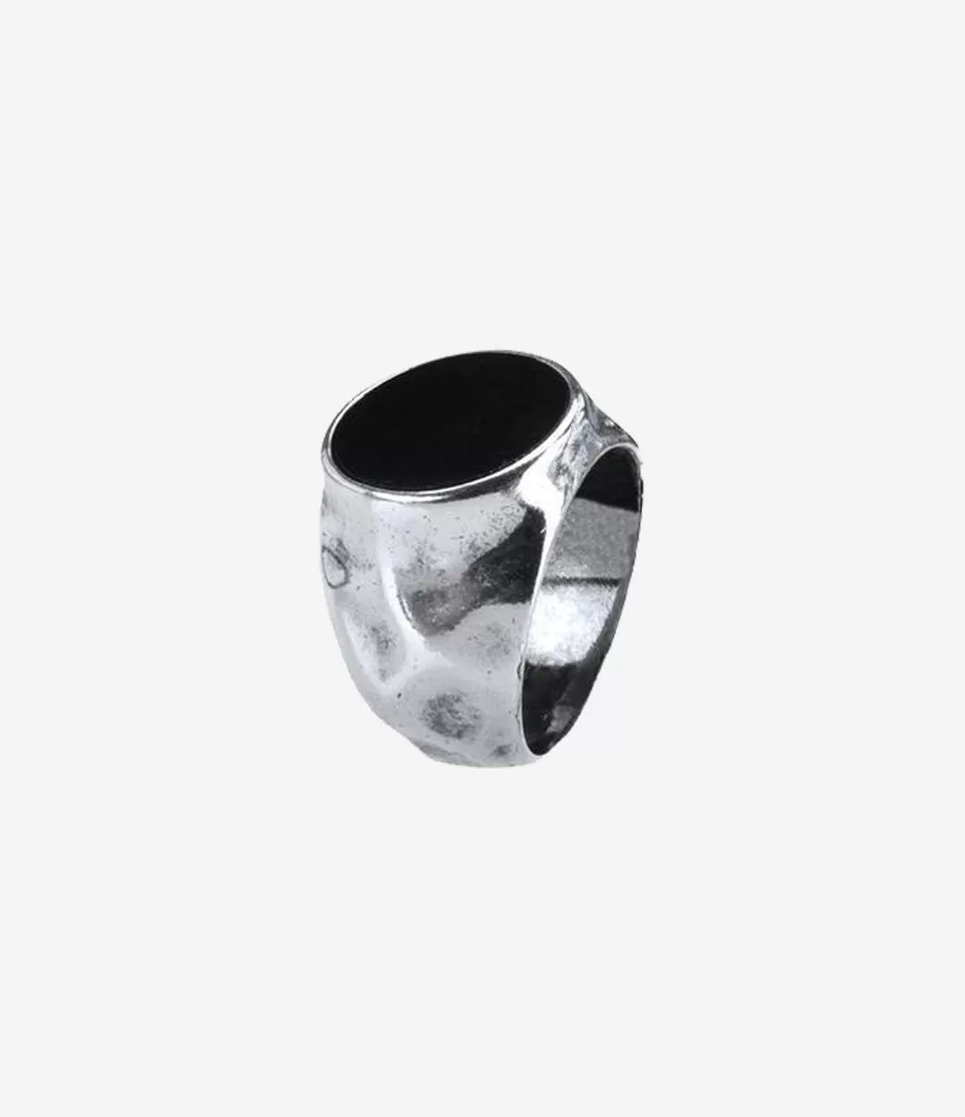 Sterling Silver Hammered Signet Ring with Black Onyx Stone