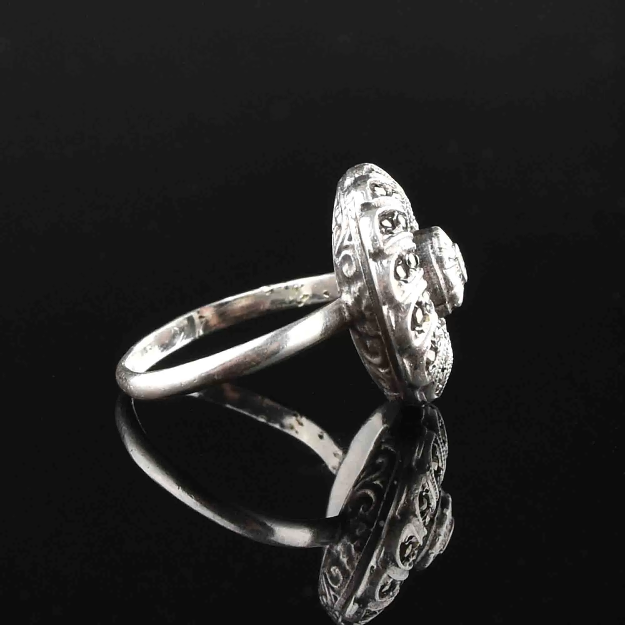 Sterling Silver Marcasite Twist Flower Statement Ring, Sz 6.5