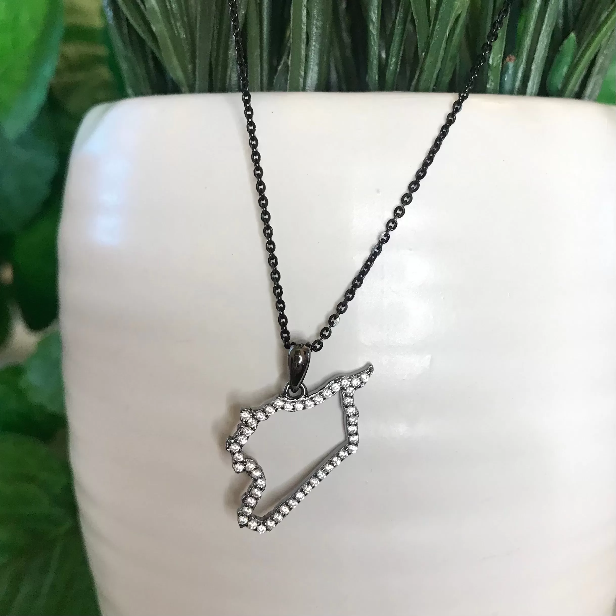 Sterling Silver Syria Map CZ Outline Necklace - Available in 3 Colors