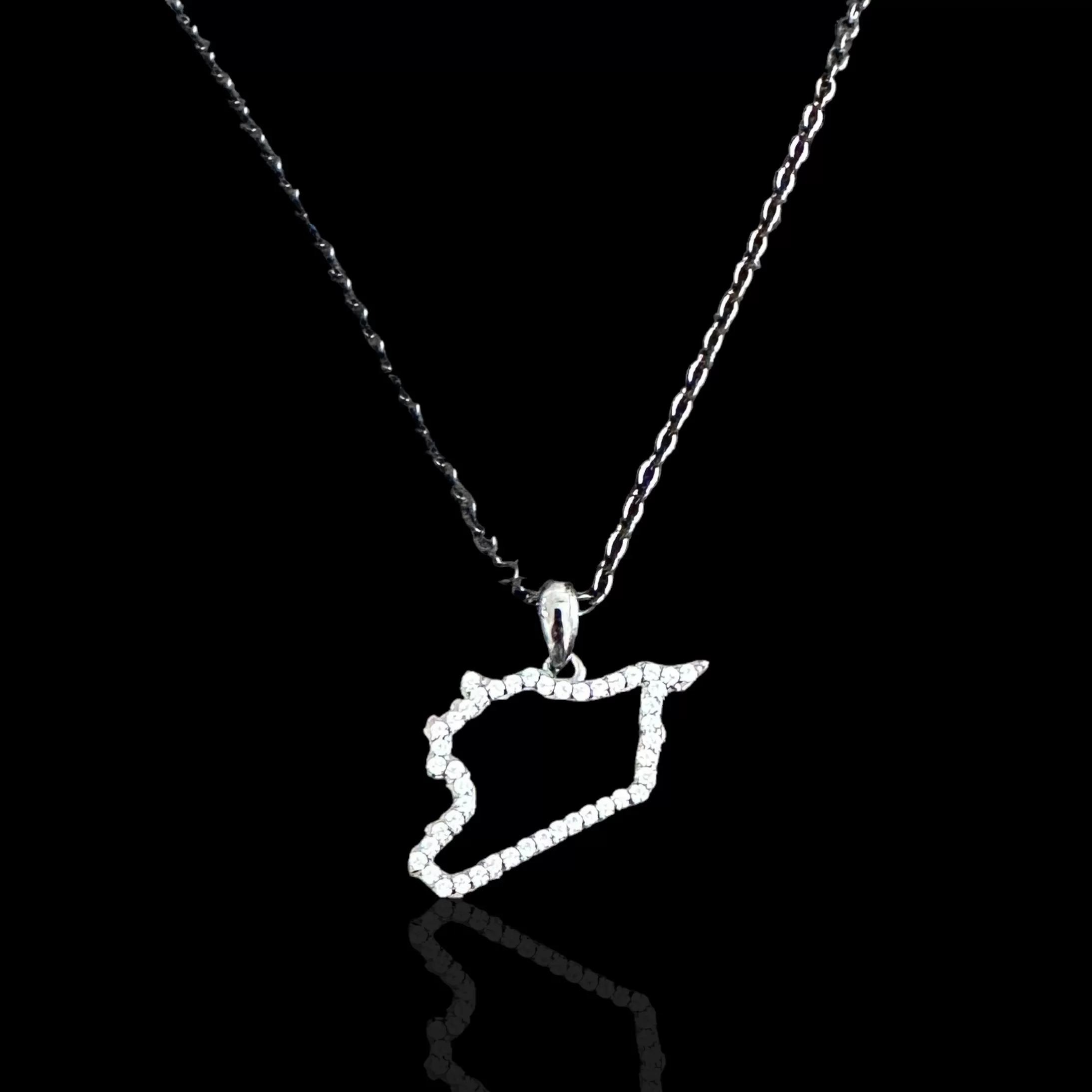 Sterling Silver Syria Map CZ Outline Necklace - Available in 3 Colors