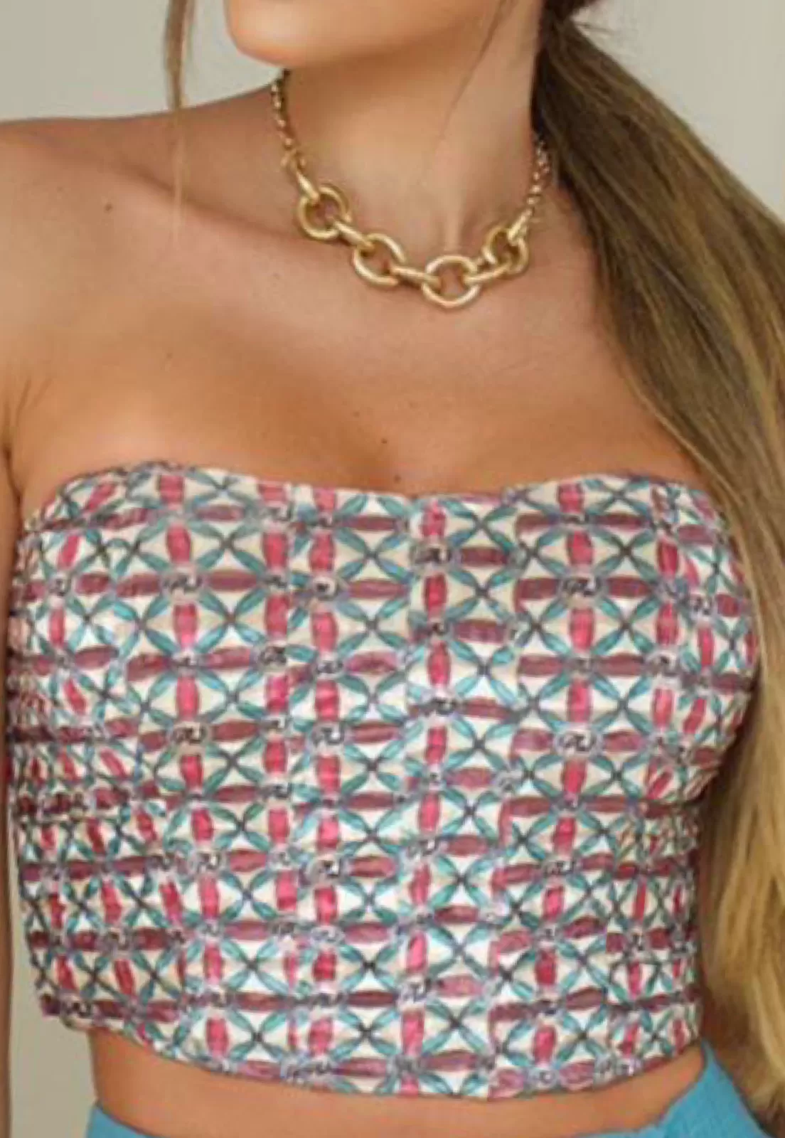 Strapless Printed Crop Top