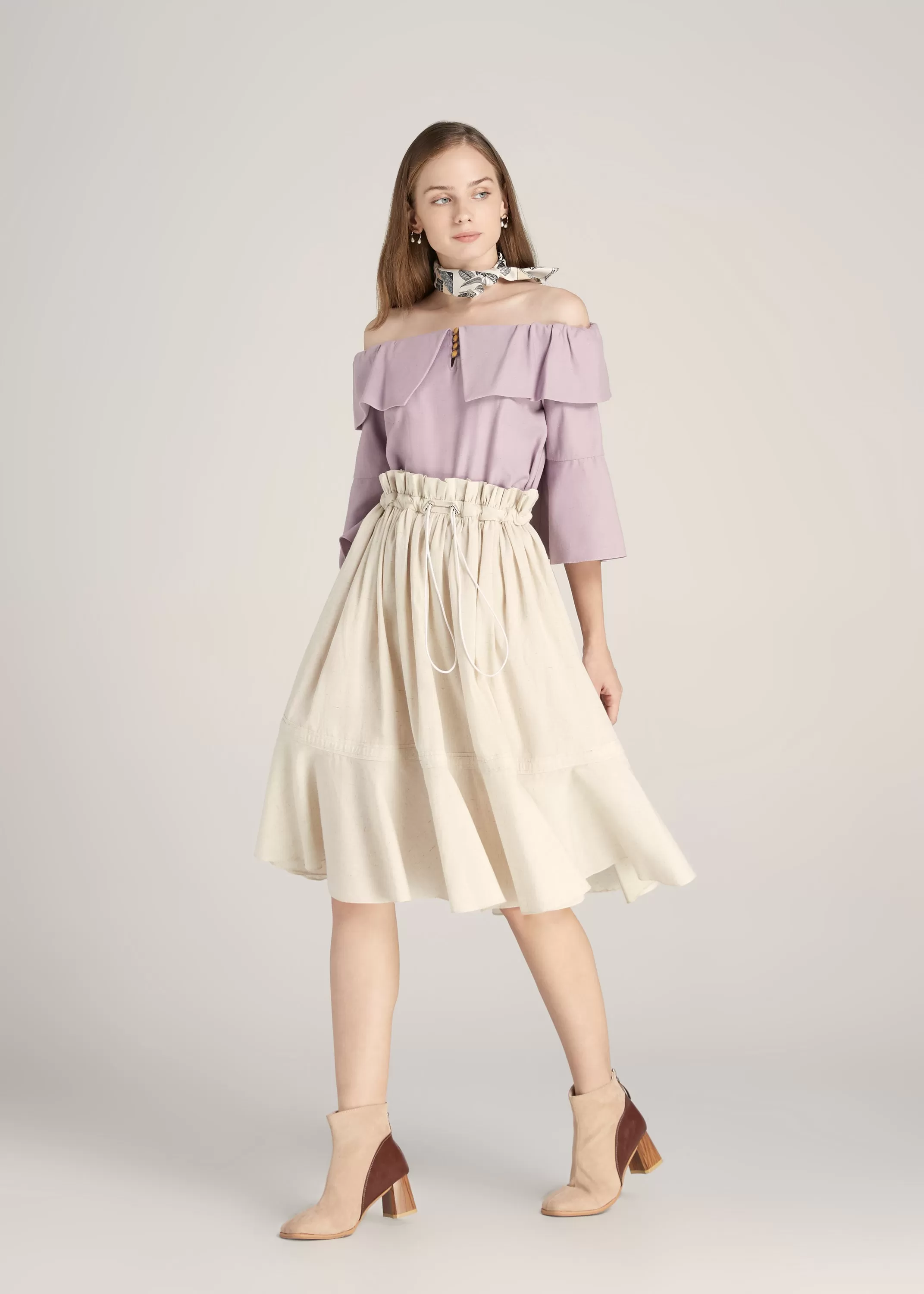 Tencel Wavy Skirt Decorated With Drawstring-TAKTAI