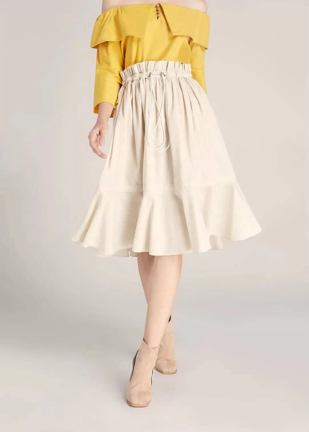 Tencel Wavy Skirt Decorated With Drawstring-TAKTAI