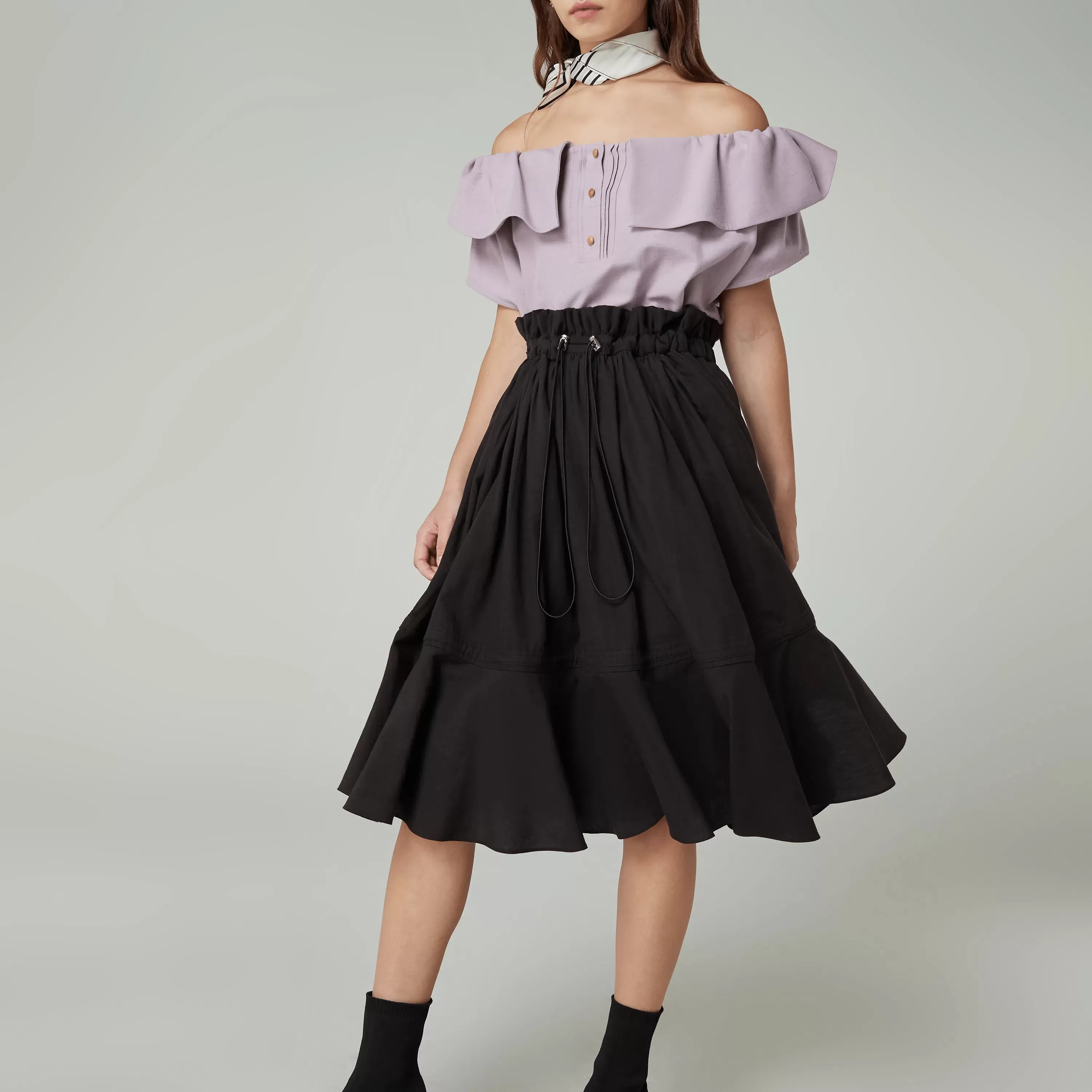 Tencel Wavy Skirt Decorated With Drawstring-TAKTAI