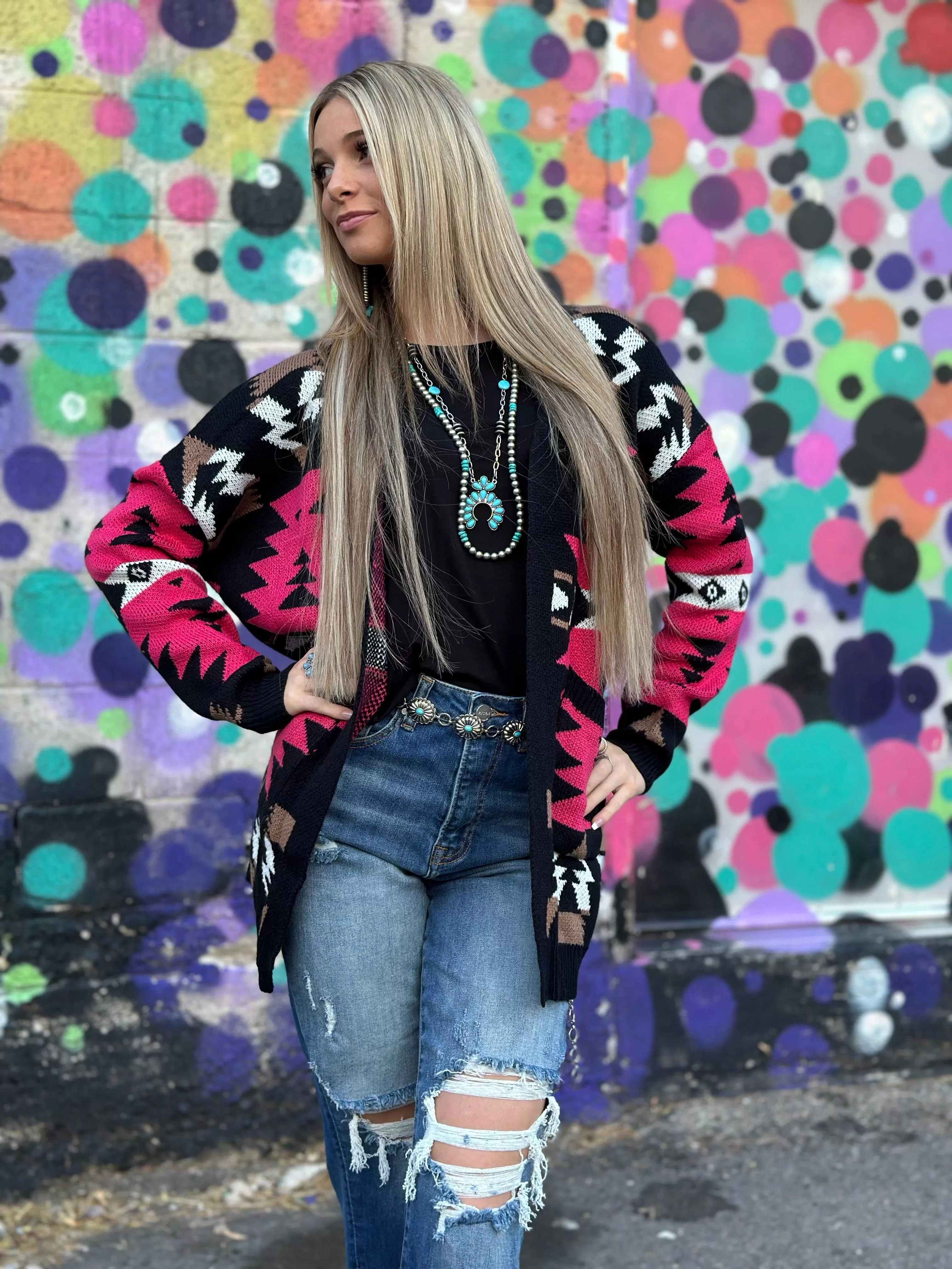 The Aztec Pink Painted Pony Cardigan Sweater