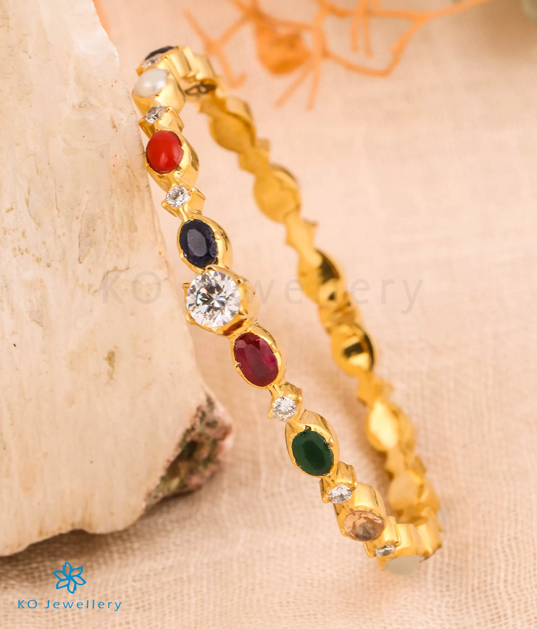 The Vaibhava Silver Solitaire Navaratna Bracelet (Size 2.2/2.4/2.6/2.8)