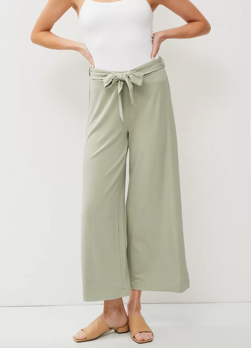 Tie Bow Stretch Crop Wide Leg Pants