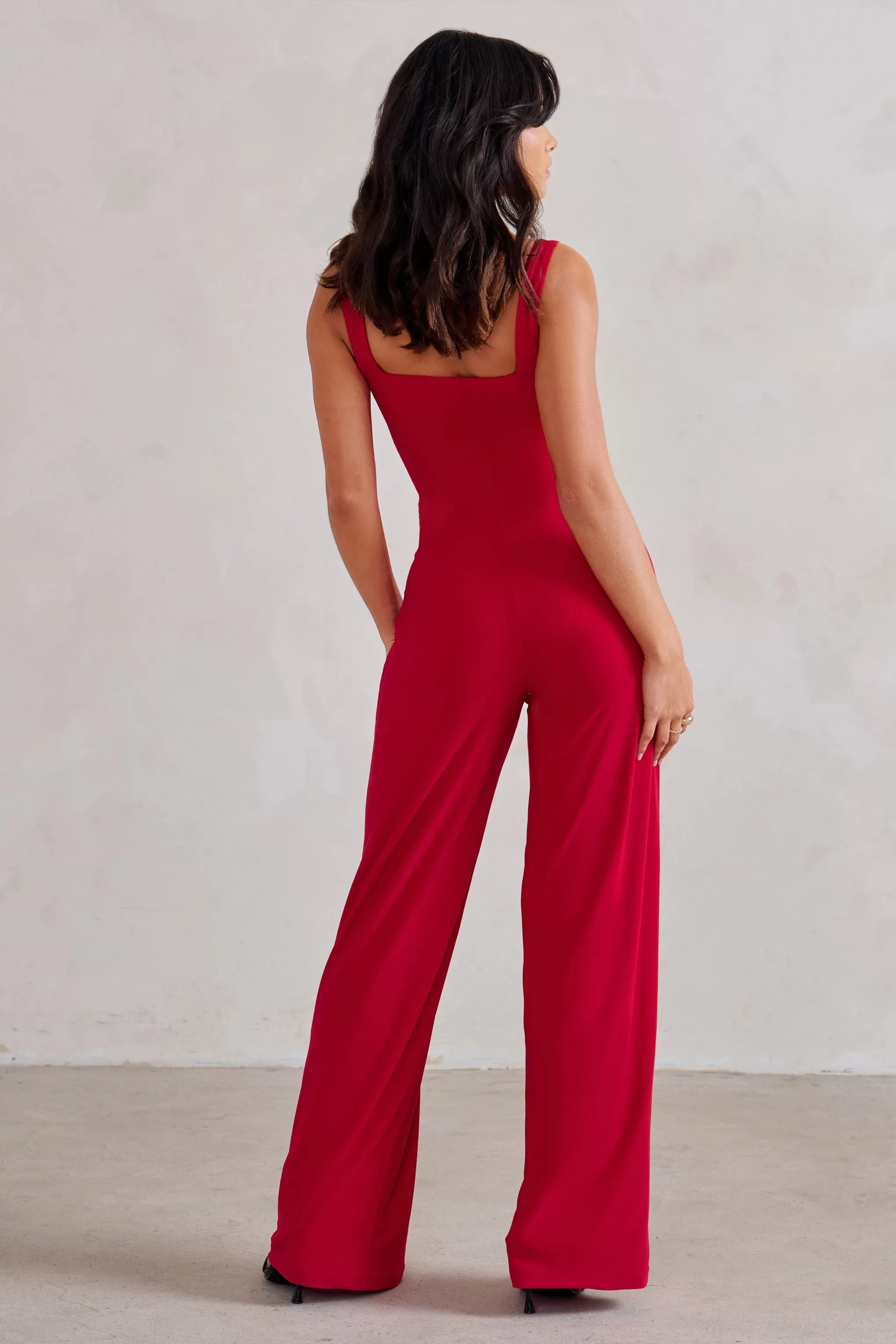 Toni | Red Square Neck Sleeveless Jumpsuit