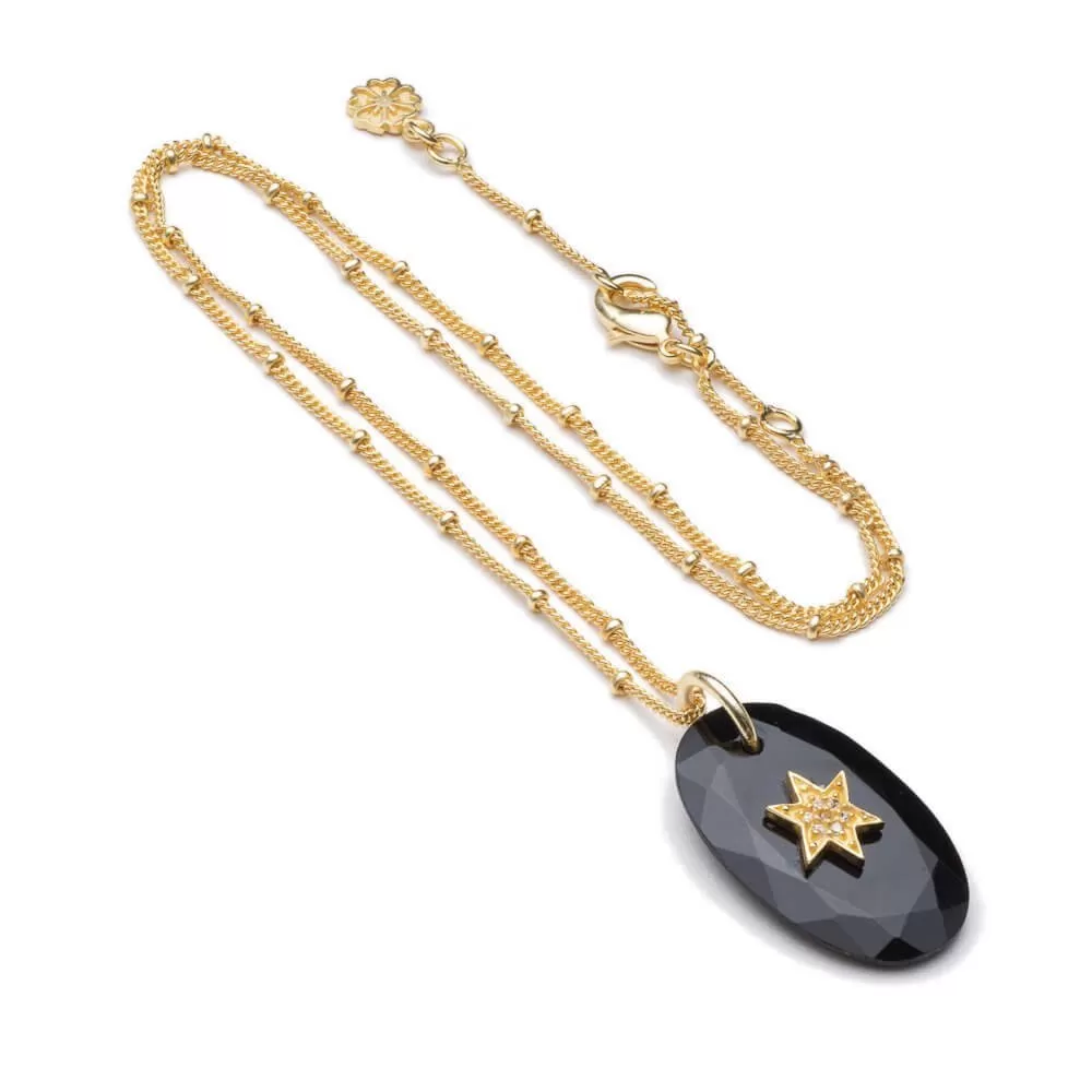 Troy Necklace Oval Star Pendant | Black Onyx