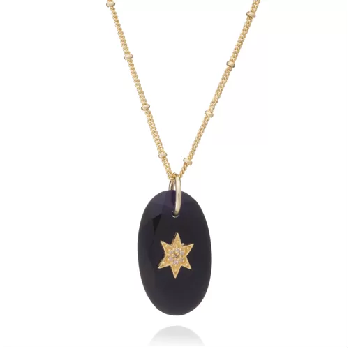 Troy Necklace Oval Star Pendant | Black Onyx