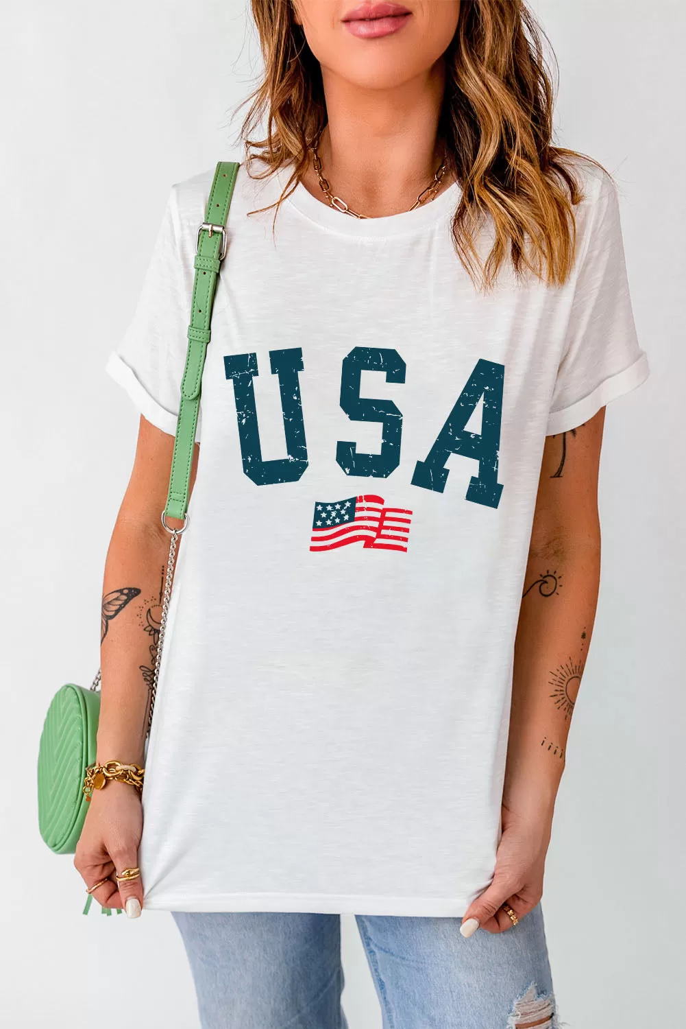 USA Rundhals-Kurzarm-T-Shirt