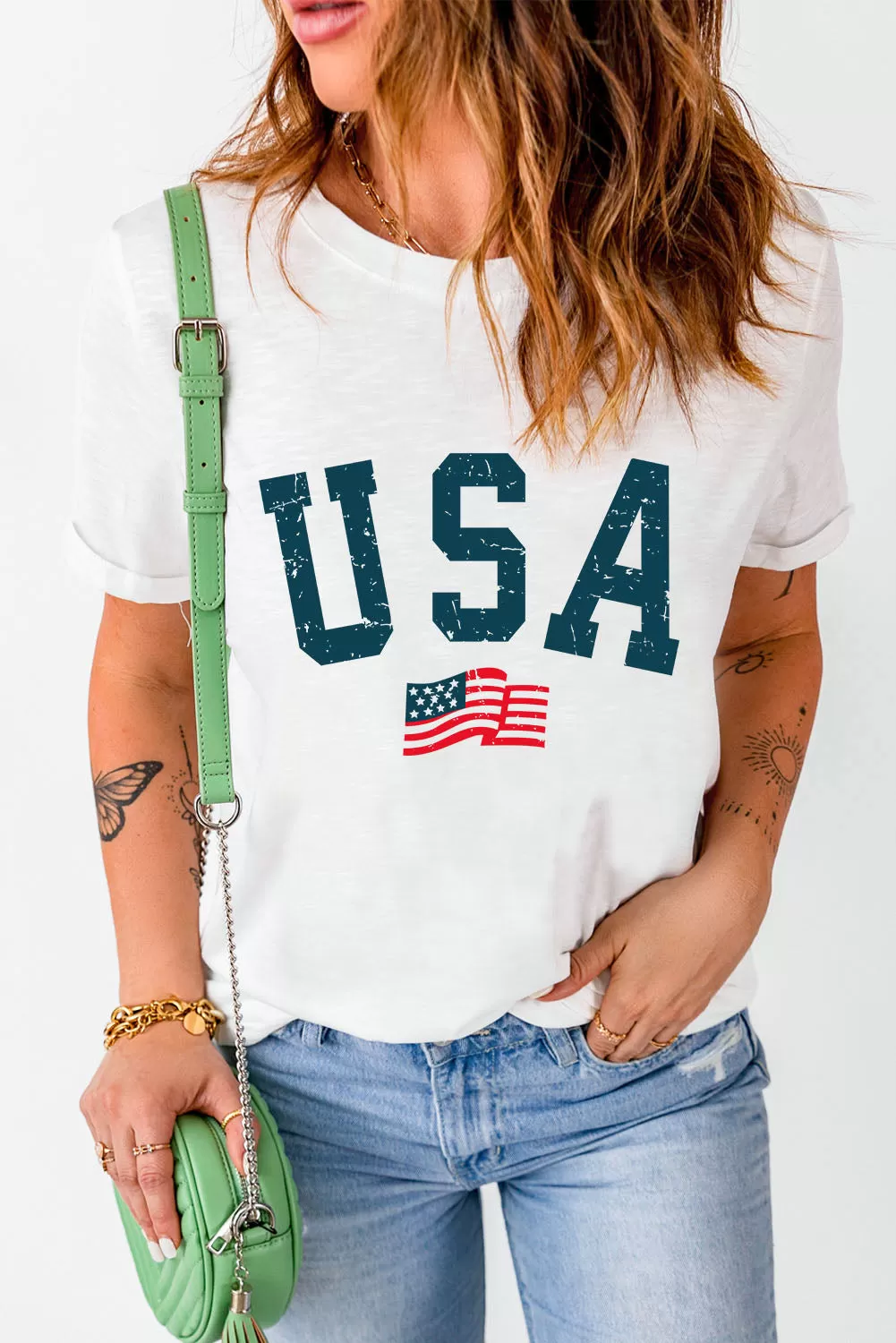 USA Rundhals-Kurzarm-T-Shirt