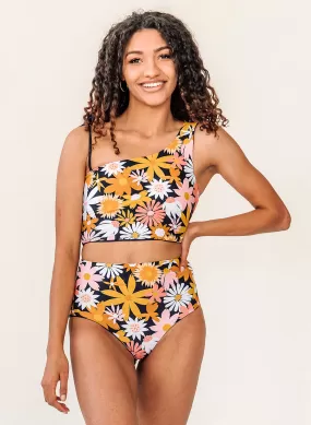 Wildflower / Midnight Reversible One-Shoulder Crop Top