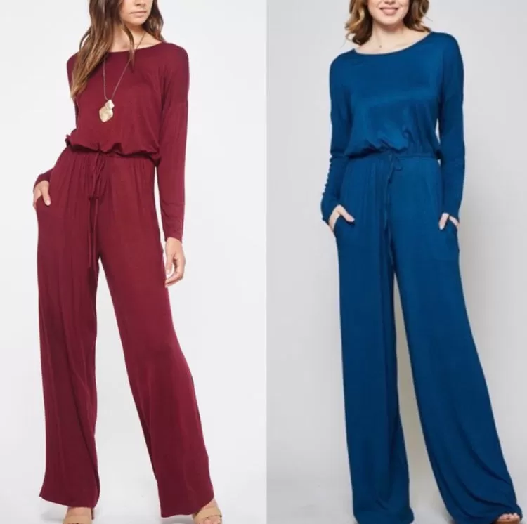 WOMEN WIDE LEG  DRAWSTRING JUMPSUIT