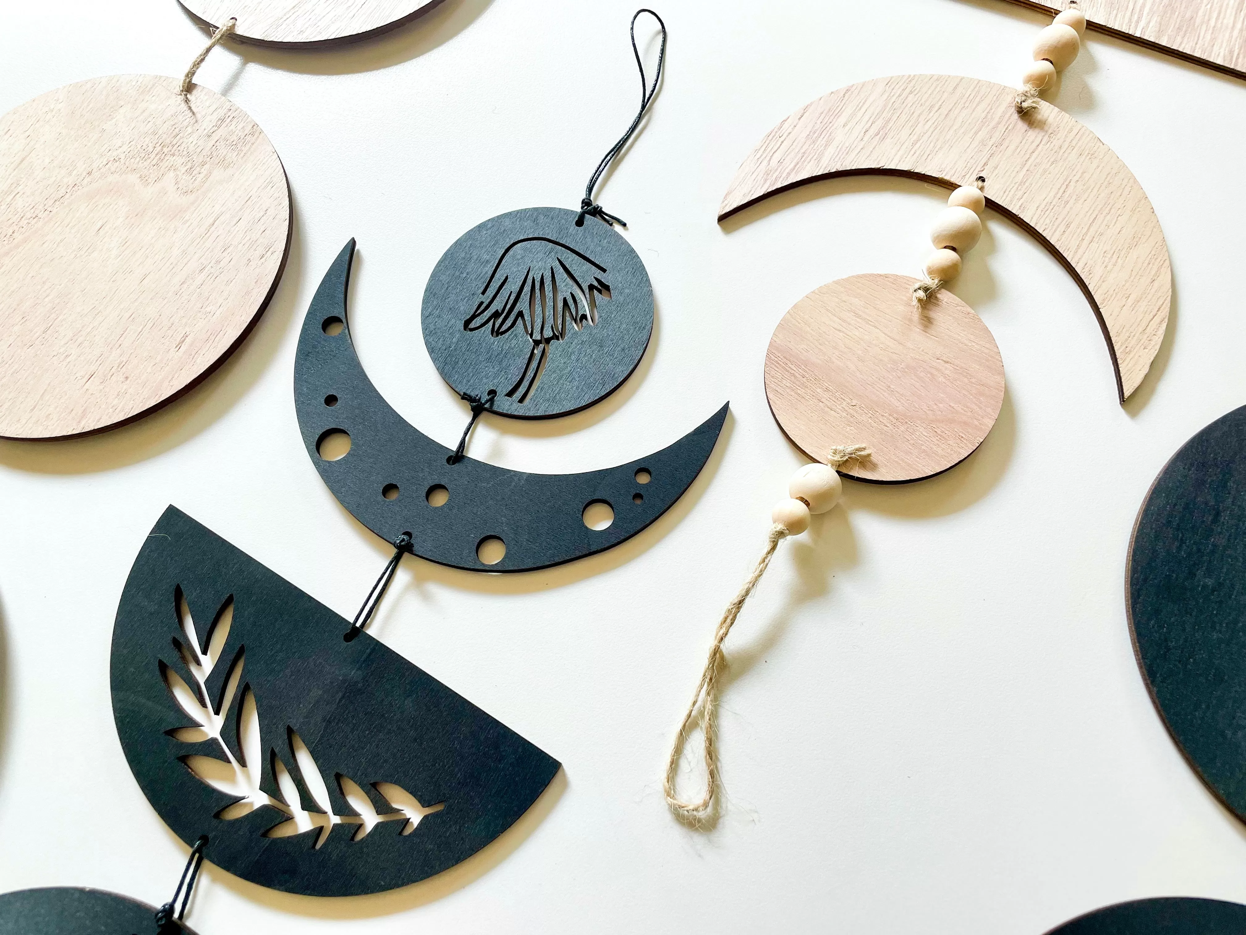 Wooden Lunar Moon Phase Wall Garland