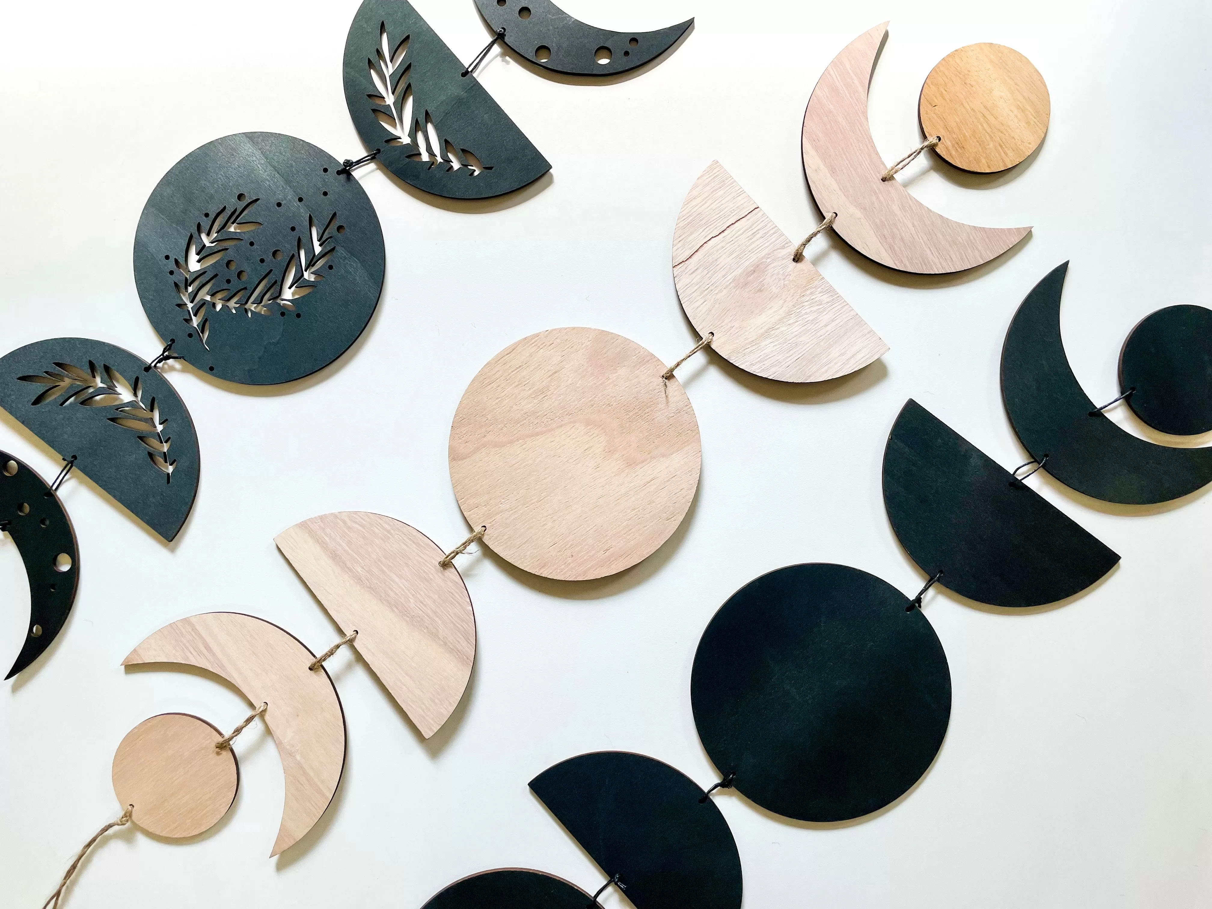 Wooden Lunar Moon Phase Wall Garland