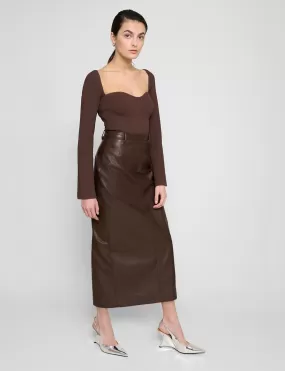 Yve Dark Brown Leather Skirt-BESTSELLER