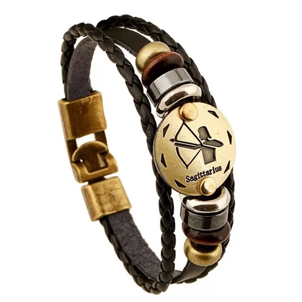 Zodiac Signs Black Gallstone Leather Bracelet